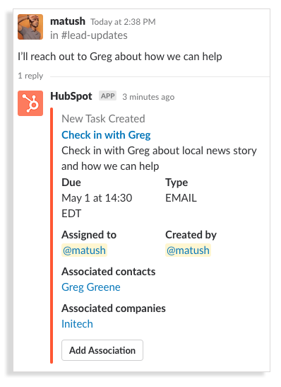 Slack+Hubspot